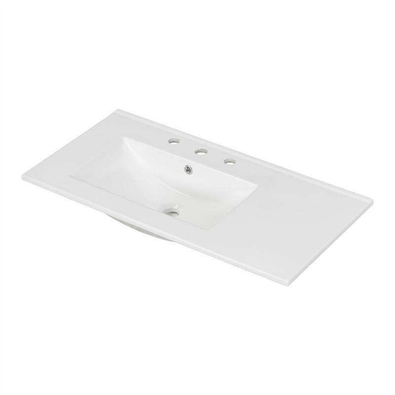 36'' Bathroom Vanity with Ceramic Sink Combo, Modern Bathroom Vanity Cabinet with 2 Soft Close Doors and 5 Storage Drawers