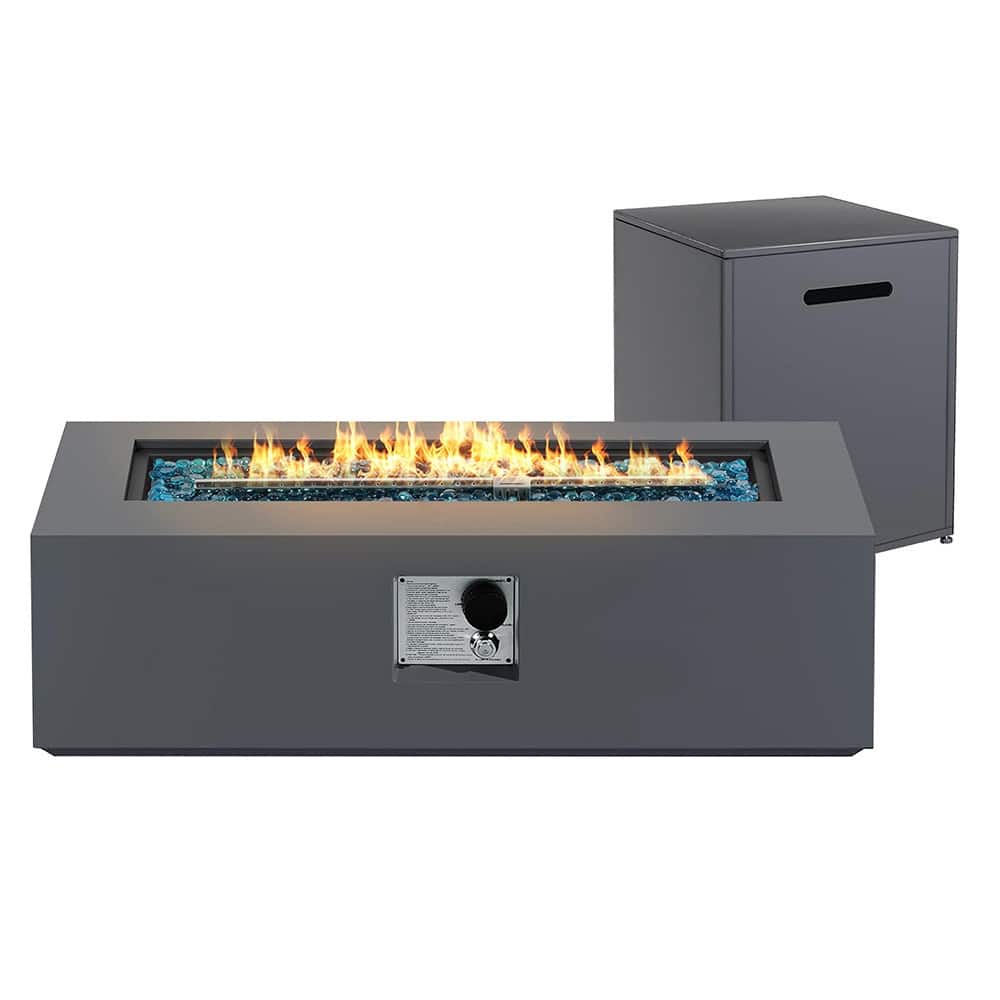 UPHA 42 Inch Outdoor Propane Fire Pit Table, 50,000 BTU Iron Rectangular Gas Fire Pits for Outside with Tank Cover and Lid