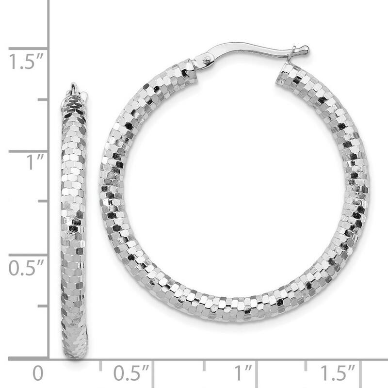 Curata 14k White Gold 3x25mm Sparkle Cut Hoop Earrings - 39.96x38.12mm Wide 3.21mm Thick