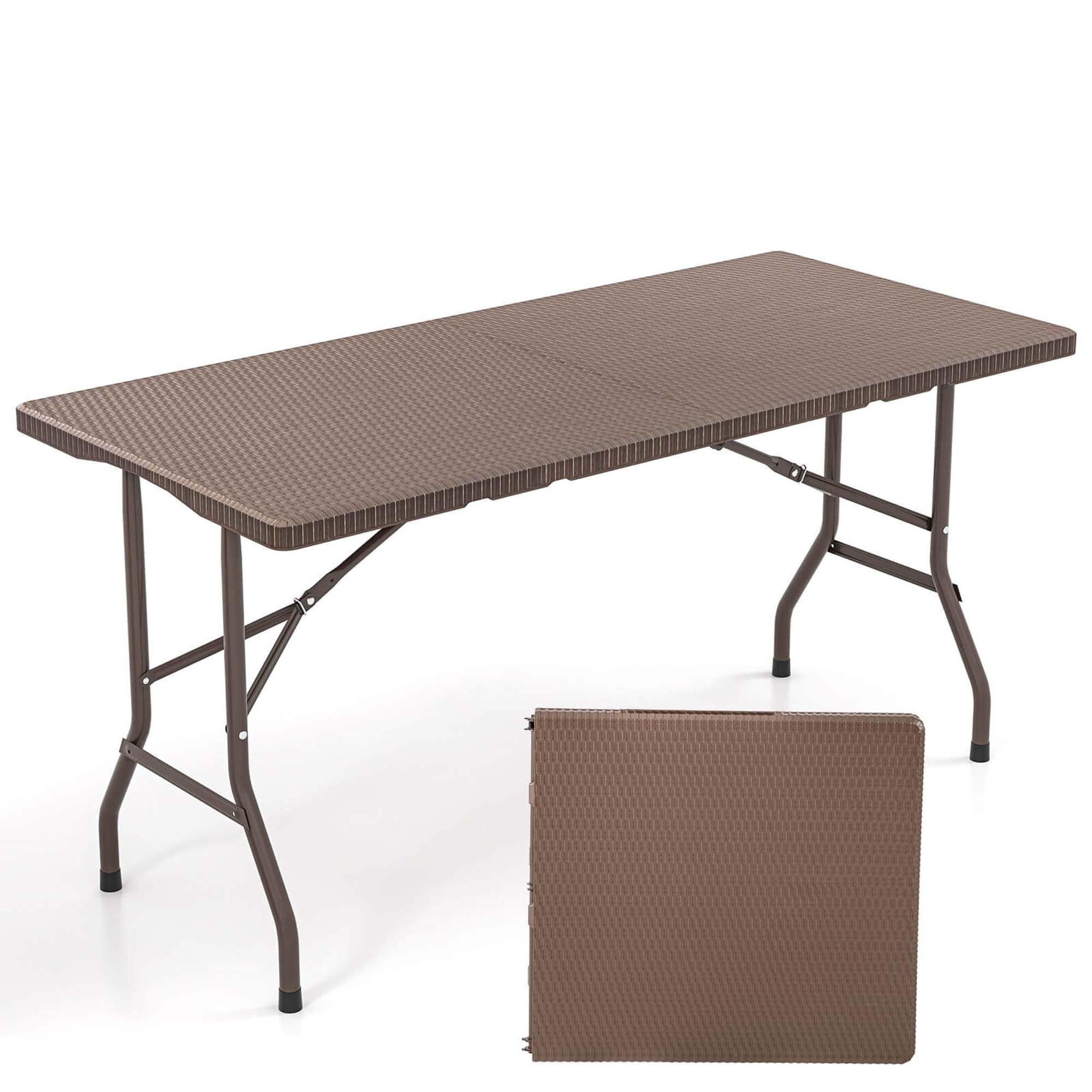 Costway 5 ft Folding Picnic Table Outdoor Dining Table with Rattan - See Details