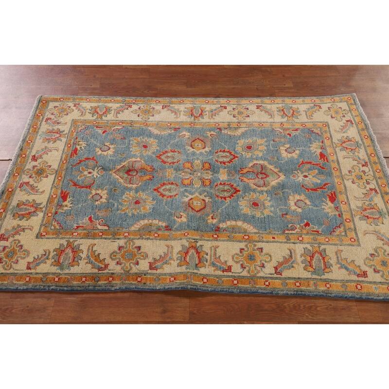 Traditional Blue Kazak Accent Rug Hand-Knotted Wool Carpet - 3'4"x 5'2"