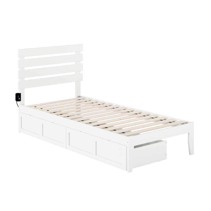 Attic Platform Bed - Twin XL, 2 Drawers, White Finish - Includes Charger