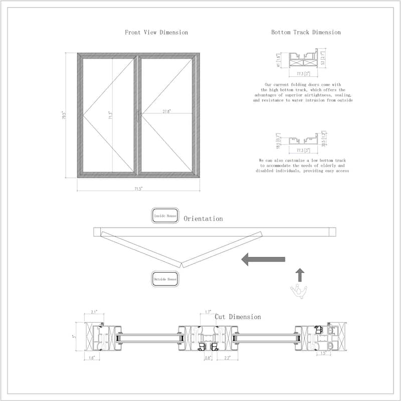 KaMic Elite-Fold 72" x 80" 2-Panel Aluminum Folding Door in Black with Hidden Hinges & Rollers, Folded Out From Right To Left