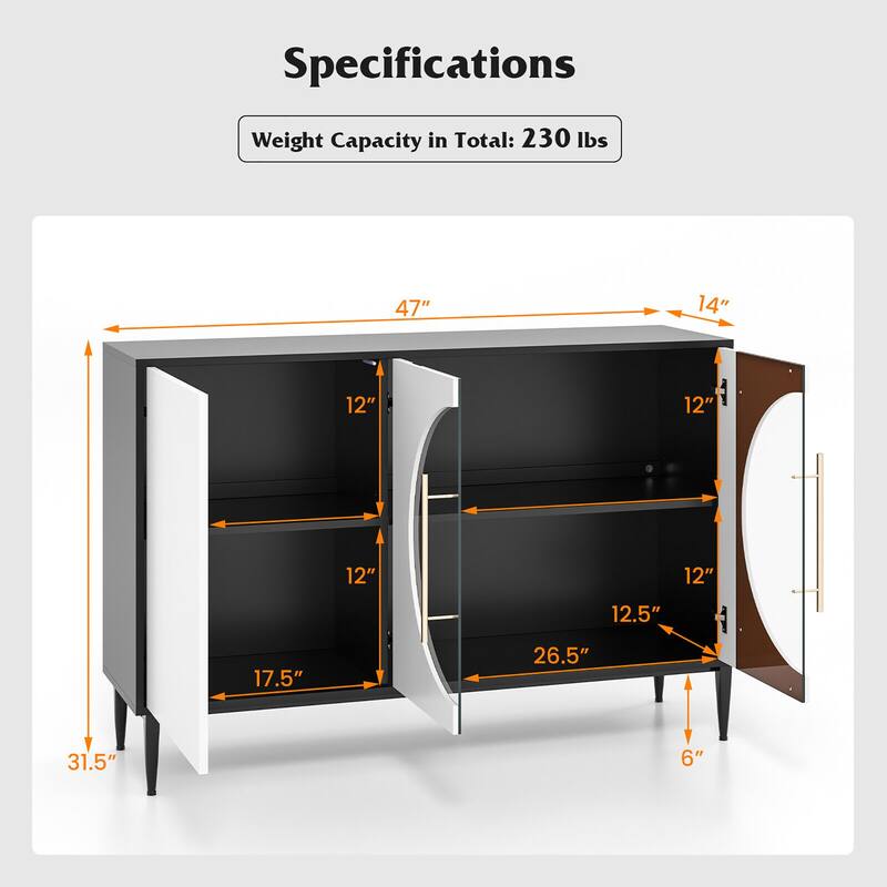 Gymax Sideboard Cabinet w/ Tempered Glass Door Elevated Metal Legs