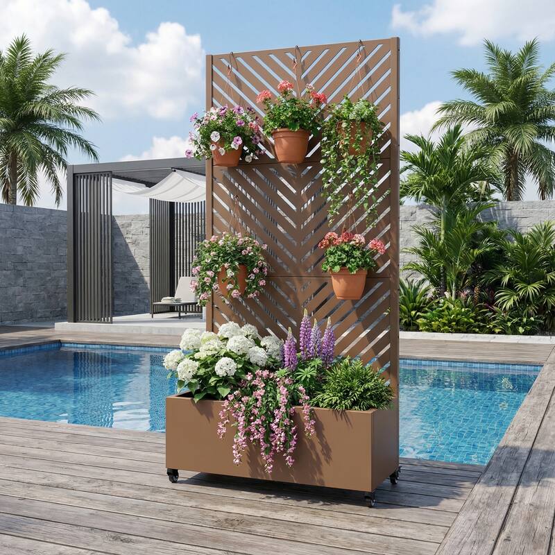 Raised Garden Bed Planter with Trellis Movable Planter Box with Lockable Wheels