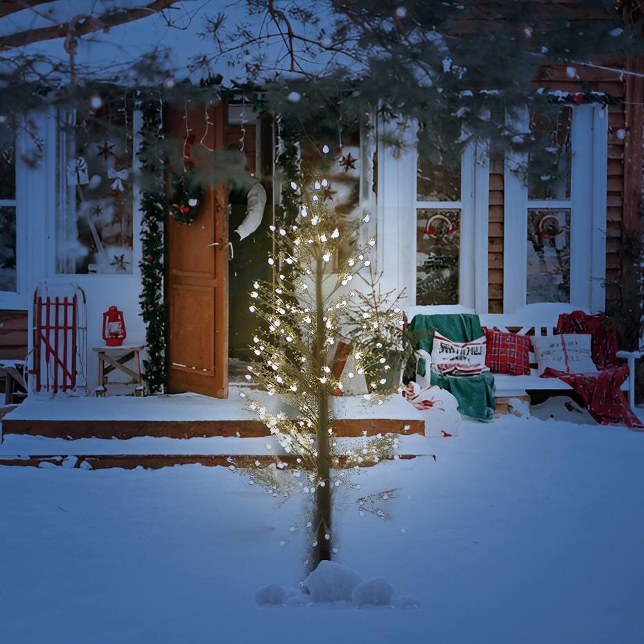 Alpine Corporation BYS218L 72in Tall Christmas White Berry Pine Tree with Warm White LED Lights, Indoor Holiday Decor