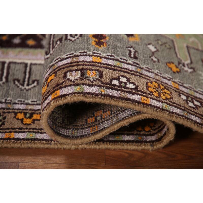 Geometric Grey Kazak Indian Rug Hand-Knotted Wool Carpet - 3'0"x 5'0"