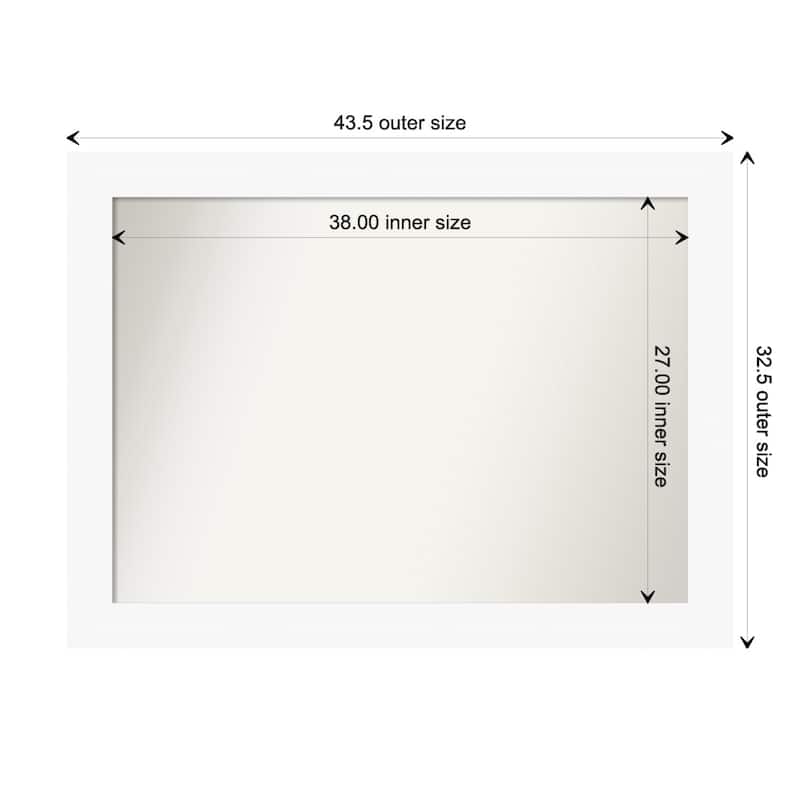 Basic Non-Beveled Wood Framed Bathroom Vanity Wall Mirror - Basic White - Glass Size 38x27