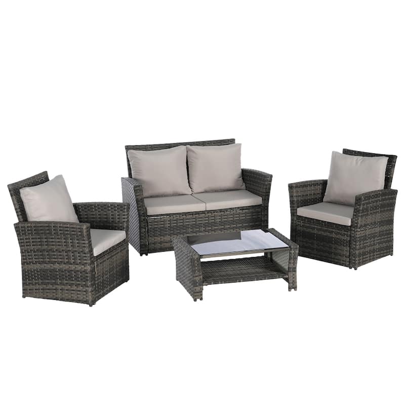 4 Pieces Outdoor Patio Furniture Sets,Garden Rattan Chair Wicker Set - N/A