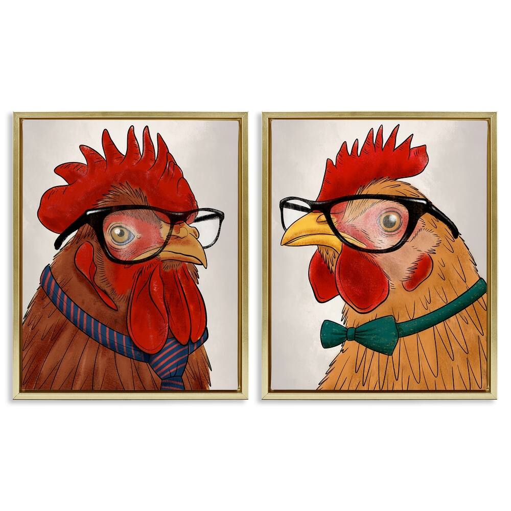 Stupell Quirky Hipster Roosters Framed Floater Canvas Wall Art Design By Marcus Prime (Set of 2)