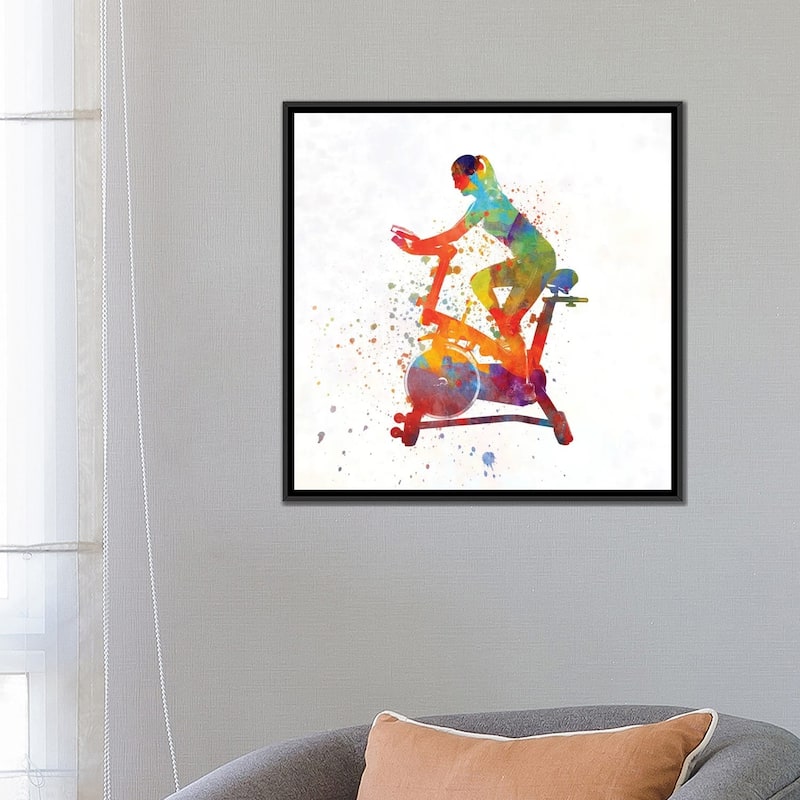 iCanvas "Woman Riding An Exercise Spin Bike In The Gym" by Paul Rommer Framed Canvas Print