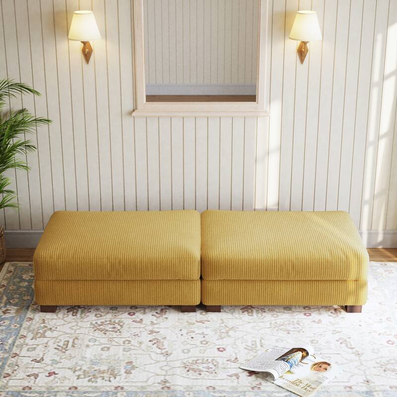 Corduroy Modern Ottoman with Wood Legs Set of 2