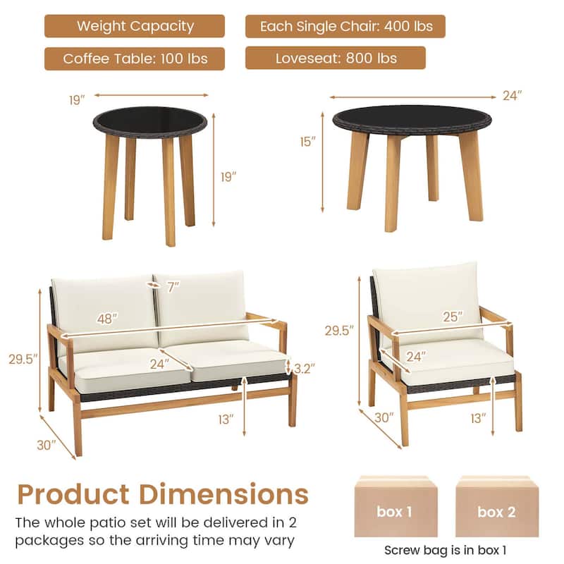 Costway 5 Piece Rattan Furniture Set Wicker Woven Sofa Set with Solid - See Details