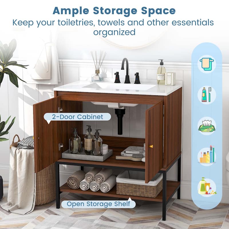 Costway 31" Bathroom Vanity Sink Combo Wooden Bathroom Storage Cabinet - See Details