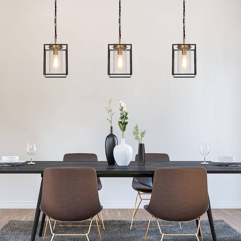 Modern Farmhouse 1-Light Lantern Pendant Lights Black Kitchen Island Lights LED Dimmable Compatible - 7.5" W x 13.2" H