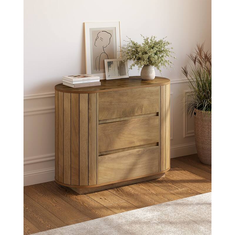 Chic Engineered Wood Nightstand With 3 Spacious Drawers - Brown