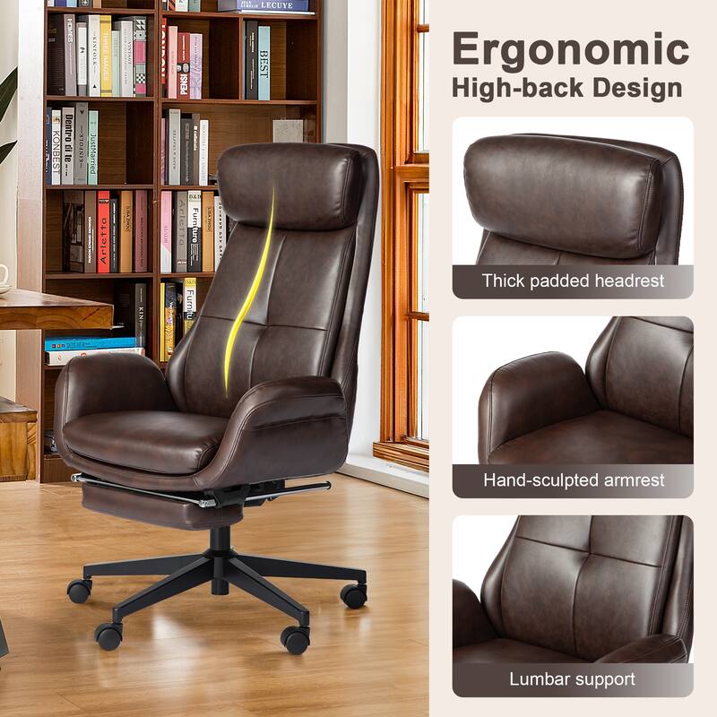 Glitzhome Modern Adjustable Swivel High Back Ergonomic Office Chair with Footrest and Armrest