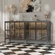 preview thumbnail 15 of 14, 63" Black Glass Door Sideboard Cabinet with LED Lights, Metal Frame Storage Buffet Cabinet Wine Cabinet