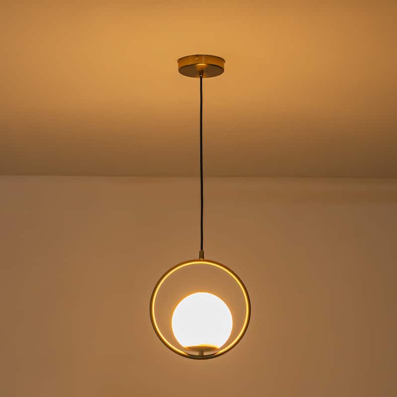 1-Light Modern Gold Frosted Opal Glass Globe Bubble Pendant Kitchen Island Lighting - 9.84 in. W x 90 in. H