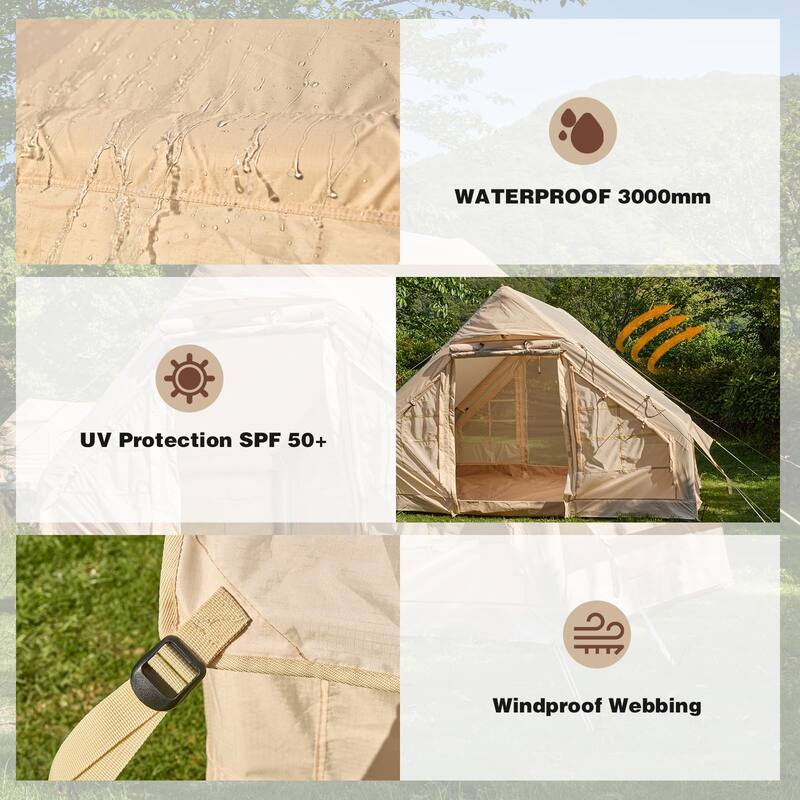 Erommy Inflatable Camping Tent, Glamping Tents 4 Season Waterproof Windproof Cotton Tent with Stove Jack & Mesh Windows & Pump
