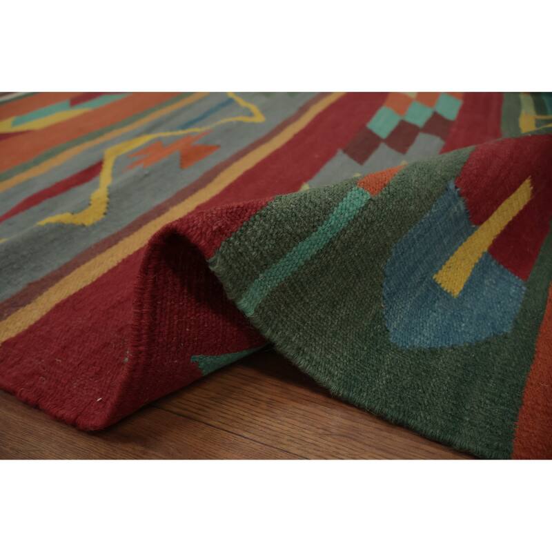 Hand Woven Oriental 100% Wool Carpet Southwestern Tribal Multi-Colored Kilim Area Rug - 13' 2'' X 9' 7''