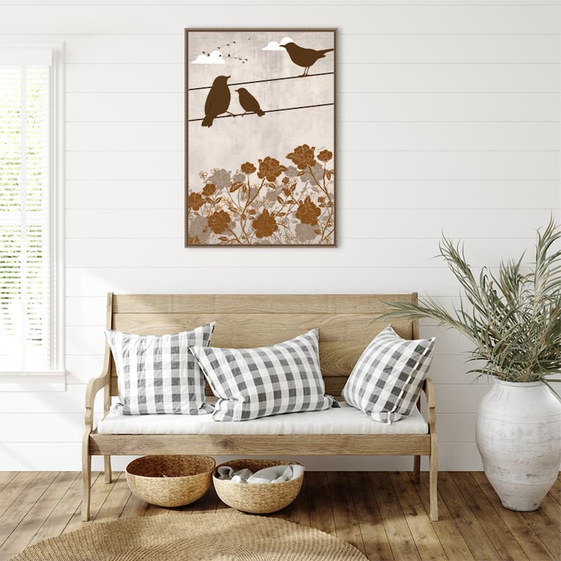 3 Birds Brown by Jemma Morris Framed Canvas Wall Art