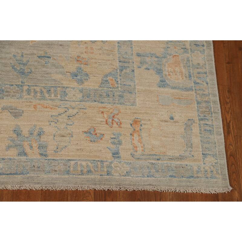 Hand Knotted Oriental 100% Wool Carpet Transitional All-Over Greys & Charcoal Oushak Area Rug - 9' 0'' X 6' 2''