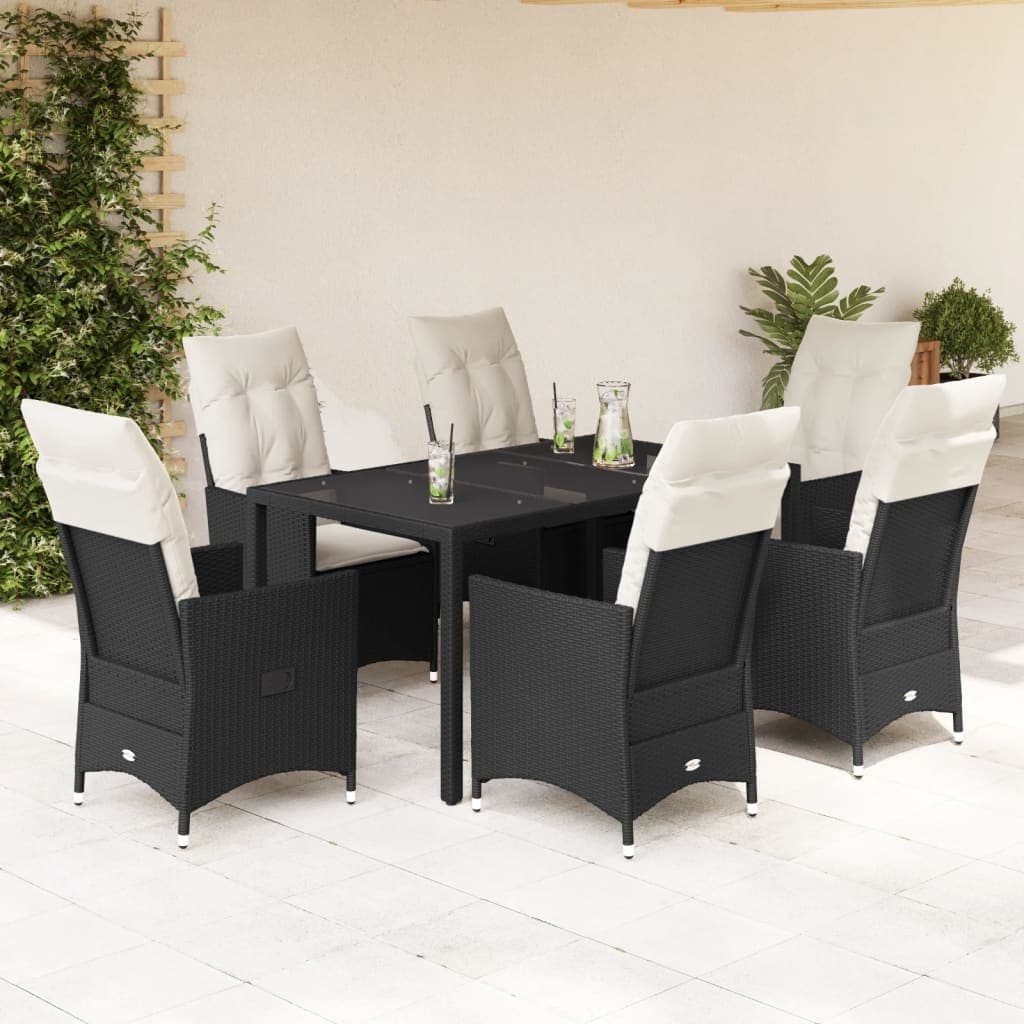 vidaXL Garden Dining Set Black PE Rattan 6-seater Adjustable Armrests - 23.2 x 22.0 x 36.2 in