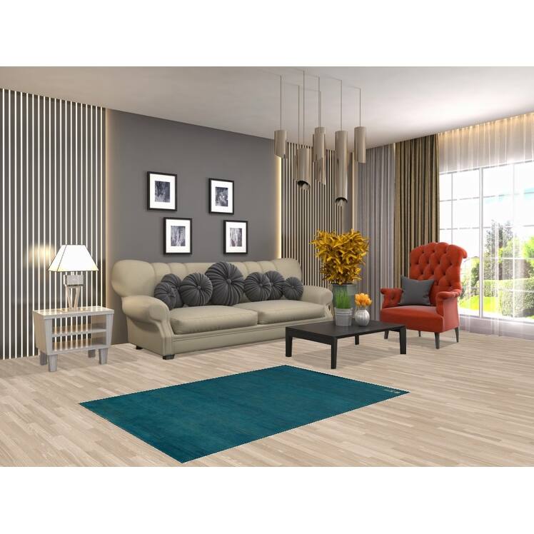 Modern Gabbeh Oriental Rug Hand-Knotted Wool Carpet - 3'3" x 4'9"