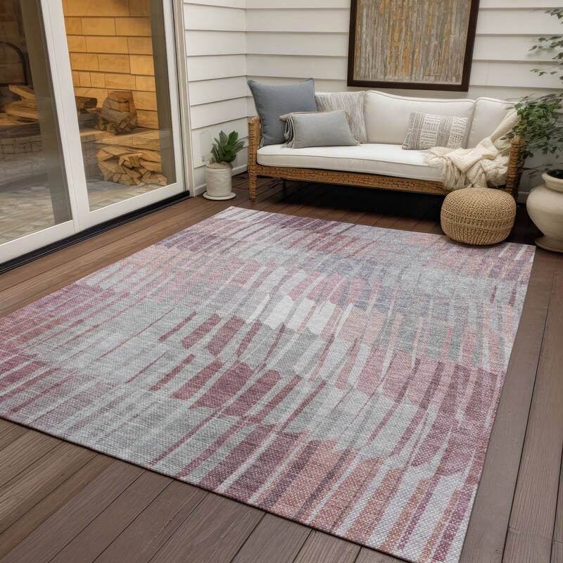 Machine Washable Indoor/ Outdoor Casual Stripe Chantille Rug