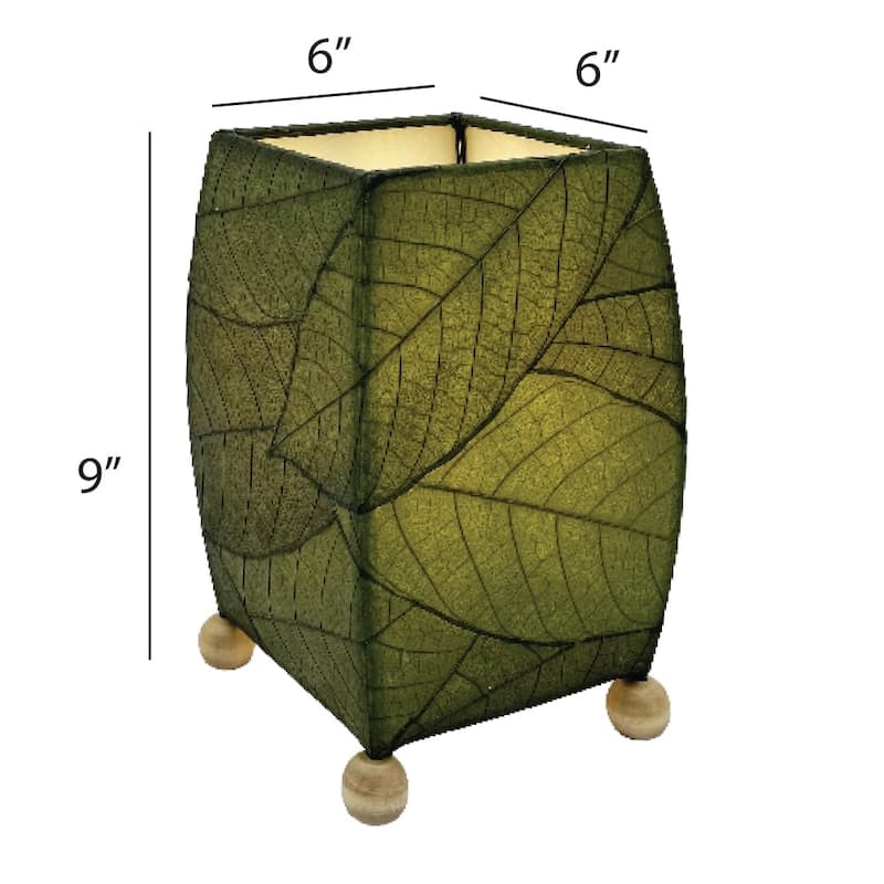 Handmade Mini Square Cocoa Leaf Table Lamp, Cocoa Leaves Shade, 6 x 6 x 9 in.