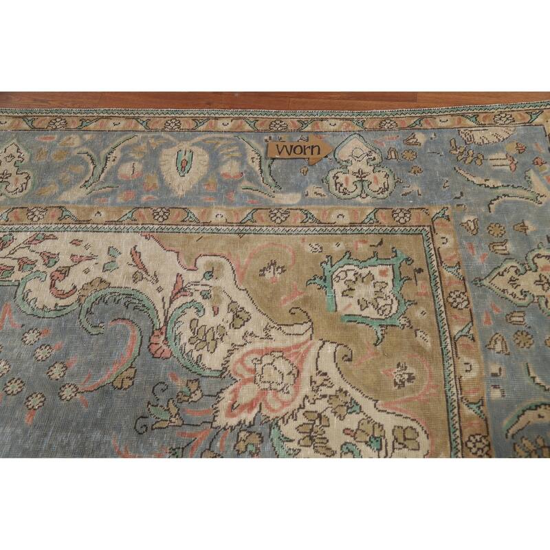 Blue Tabriz Persian Vintage Area Rug Hand-Knotted Wool Carpet - 9'6" x 12'8"