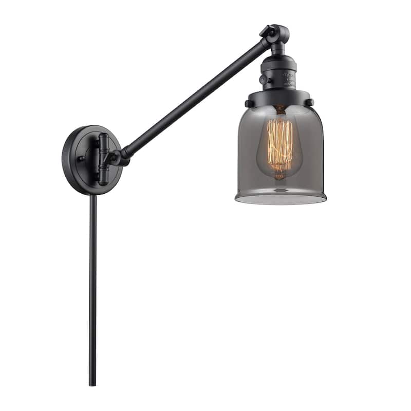 Innovations Lighting Small Bell Single Light 25" Tall Wall Sconce / - Matte Black / Plated Smoked