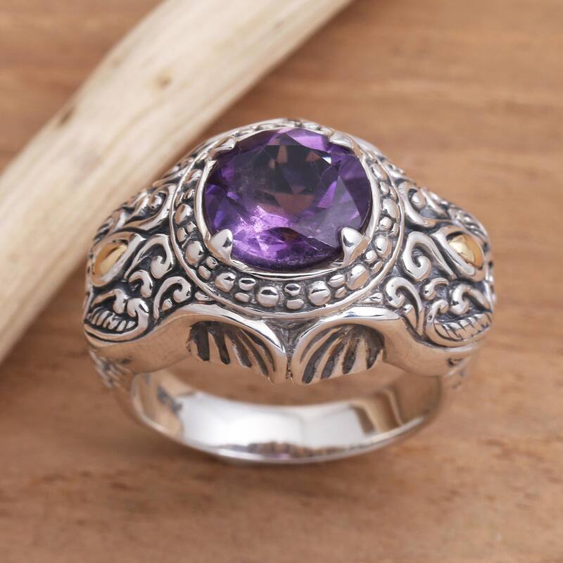 Novica Handmade Maharaja Men'S Gold Accented Amethyst Ring