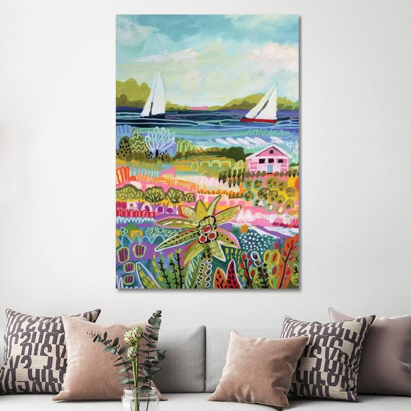 iCanvas "Two Sailboats And Cottage I" by Karen Fields Canvas Print