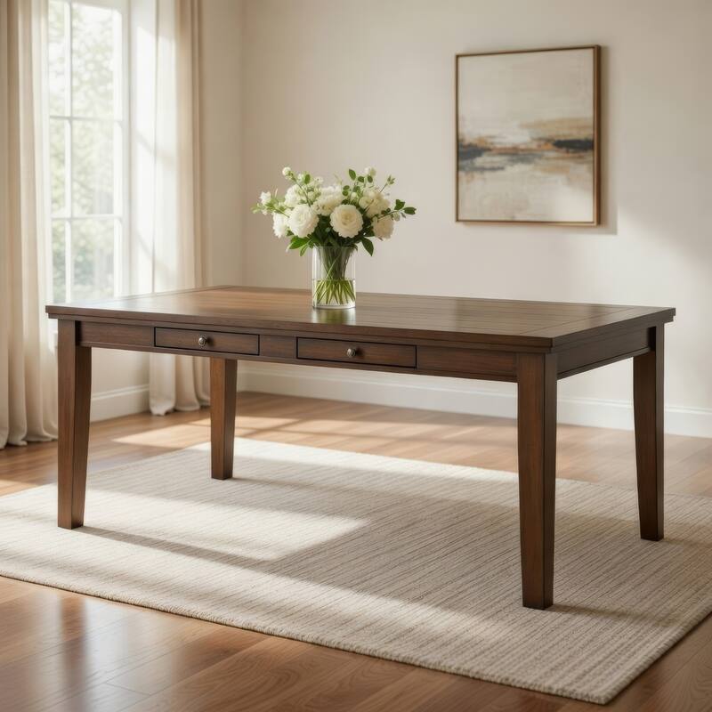Trea 78 Inch Dining Table, 6 Drawers, Plank Top, 6 Seater, Rustic Brown