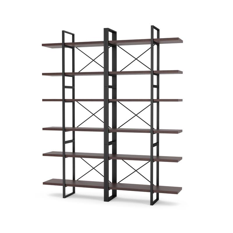 Davee Dark Walnut Color 6-Tiers Bookcase - 85" H x 70" W x 12.6" D