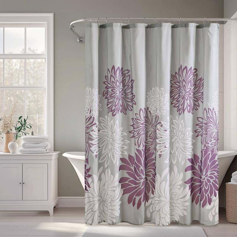 Madison Park Essentials Caldwell Printed Floral Shower Curtain - Purple