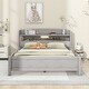 preview thumbnail 2 of 24, Full Wood Platform Bed with LED & Storage Headboard - Antique Grey Finish