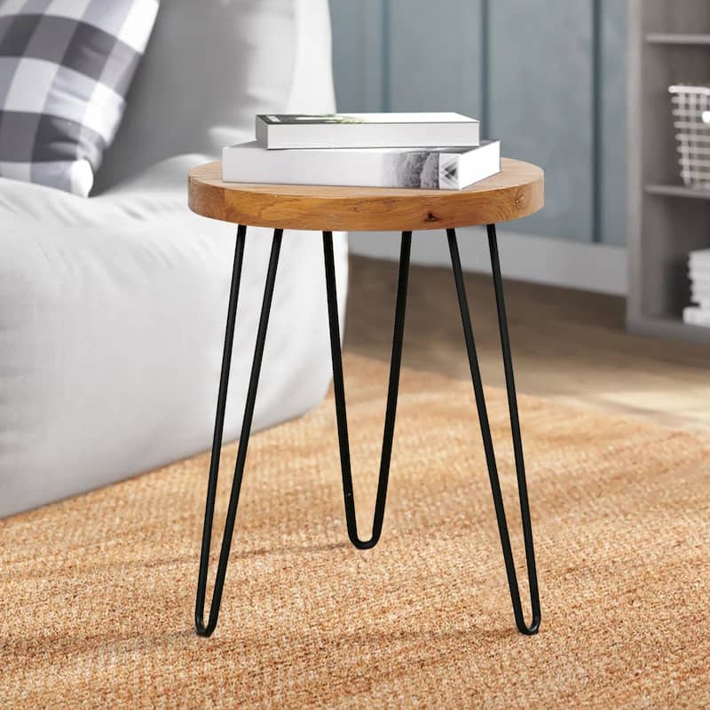 Elm Wood Round End Table Coffee Table