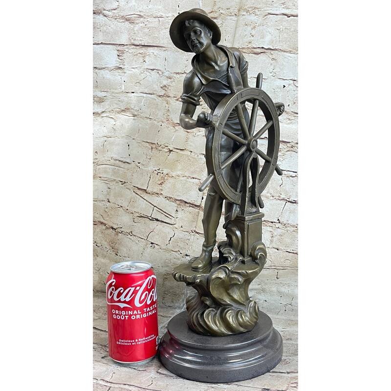Ship Captain Imitative Fisherman Nautical Ocean Sailor Boating Decor Bronze Statue Sculpture 17.5 Inches X 7 Inches