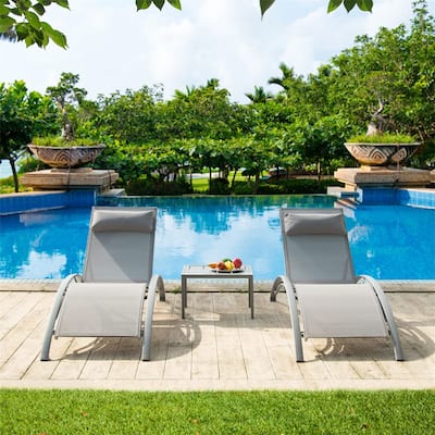 Adjustable Aluminum Chaise Lounge Chairs with Metal Side Table,Set of 3