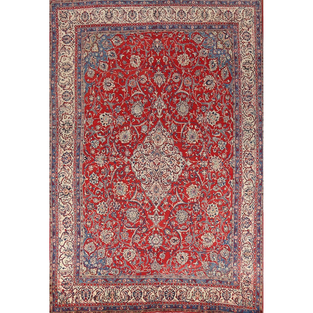 Traditional Sarouk Persian Large Vintage Rug Oriental Wool Carpet - 9'10" x 13'10"