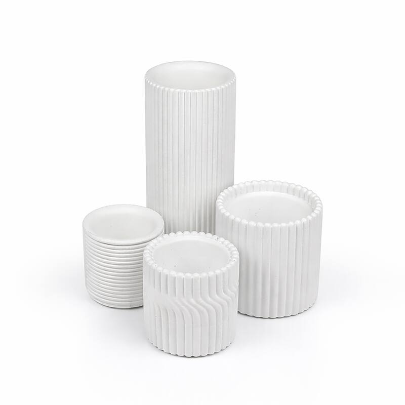 JONATHAN Y Noa Modern Minimalist Handmade Concrete Fluted Cylinder Planter Set (Set of 4) - White