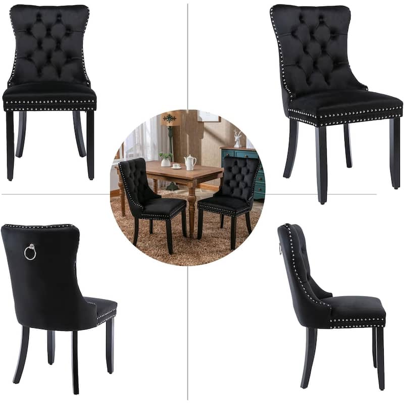 Velvet Dining Chairs Set of 2, Tufted Dining Chairs with Nailhead Back and Ring Pull Trim - 25.5×19.7×37.4inch