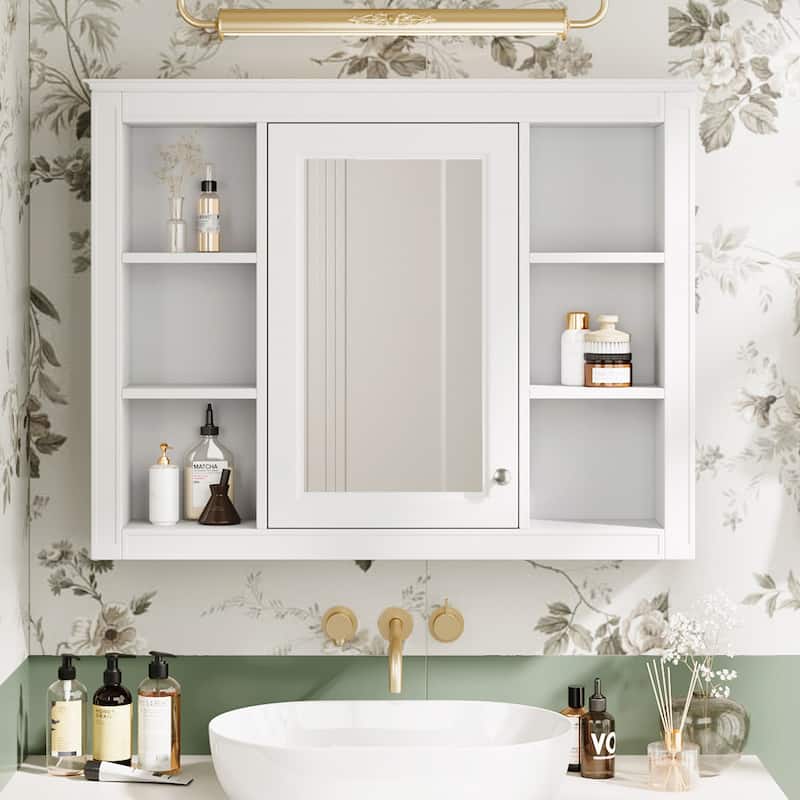 35'' x 27.5'' Wall-Mounted Medicine Cabinet with Mirror and 6 Open Shelves
