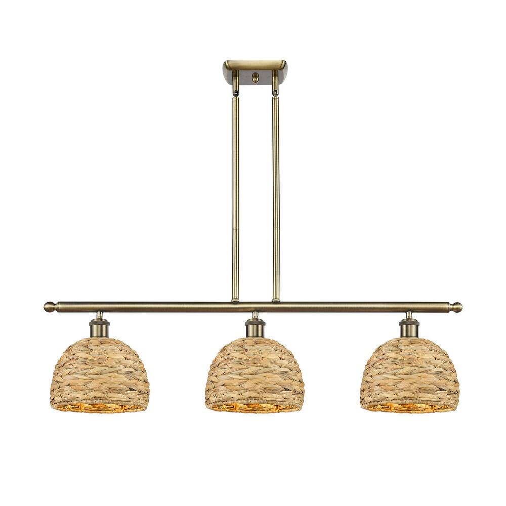 Innovations Lighting Woven Rattan - 3 Light 8" Stem Hung Island Light