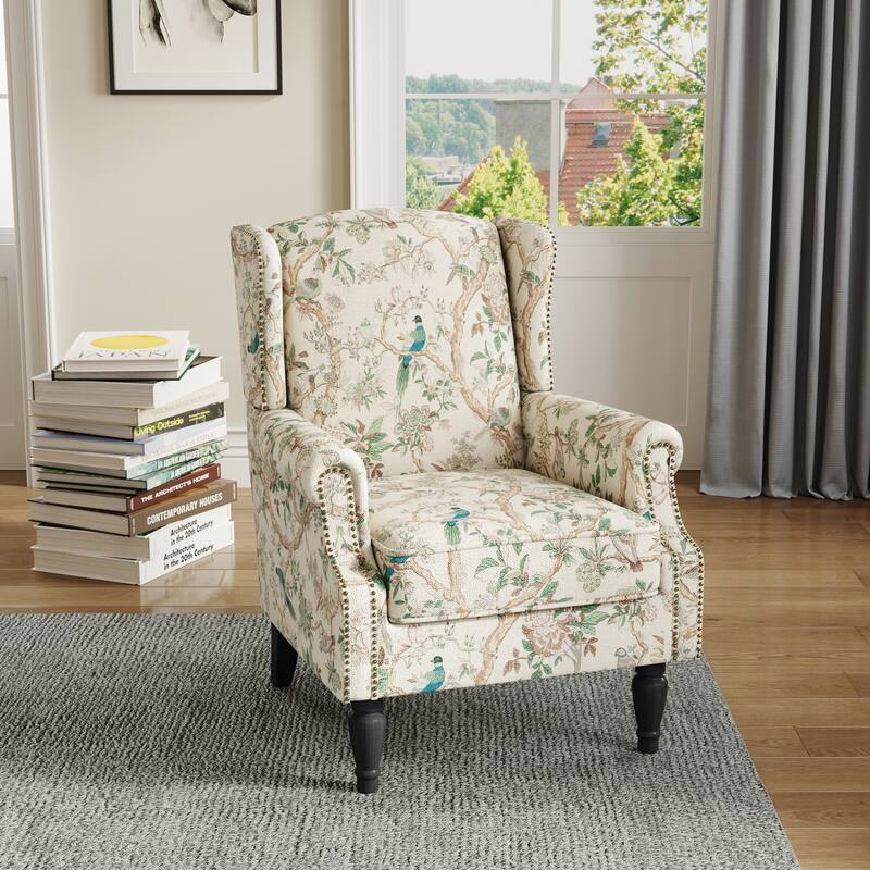 Wingback Accent Chair Nailhead Trim Living Room Reading Chair