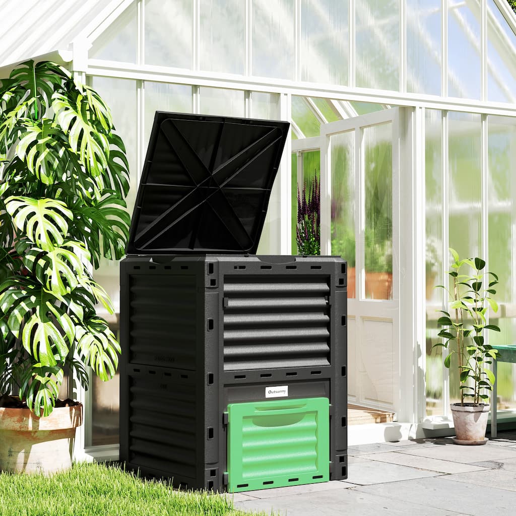 Outsunny Garden Compost Bin 80 Gallon Outdoor Large Capacity Composter Fast Create Fertile Soil Aerating Box