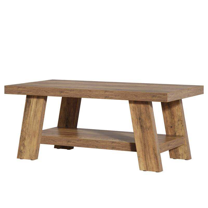 Coffee Table, Rectangular Coffee Tables for Living Room, Wood Center Tables with Storage Shelves for Home